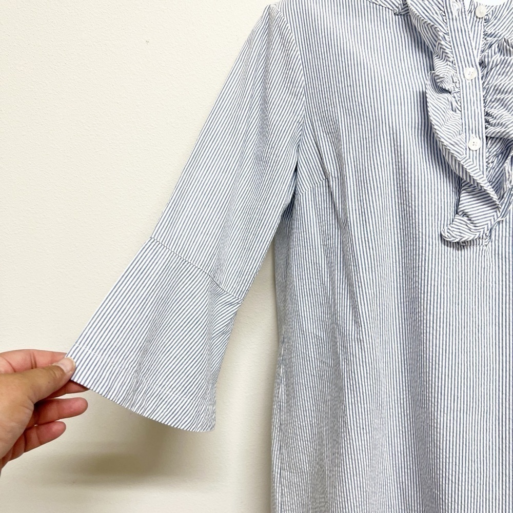 Draper James Womens Blue White Seersucker Ruffle Sleeve Collar Shift Dress - Picture 4 of 8